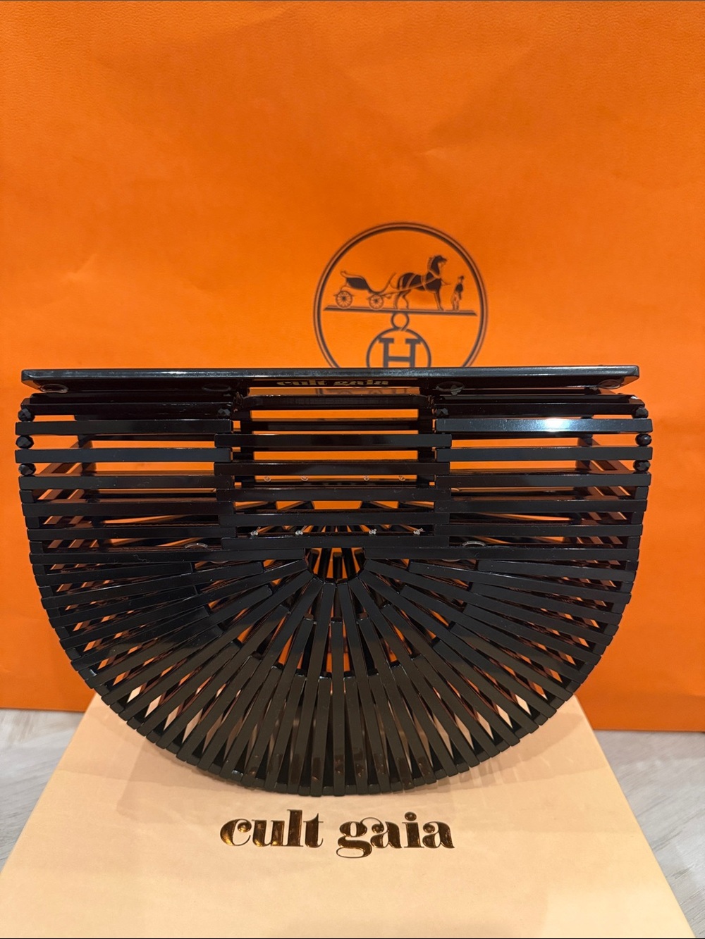 Cult Gaia Black Ark Bag Acrylic Cage Clutch Iconic Resort Bag w/ Dust Bag NIB